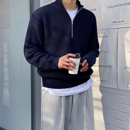 Maglione con Mezza Zip a Collo Alto - Old Money®