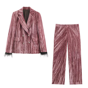 Completo Velluto Donna Rosa con Piume - Old Money®