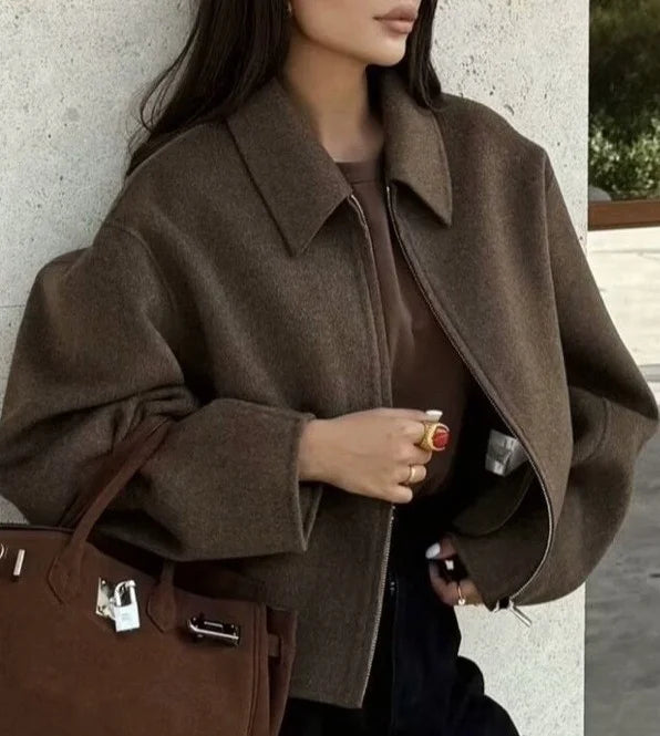 Giacca Effetto Lana Donna con Zip - Old Money®