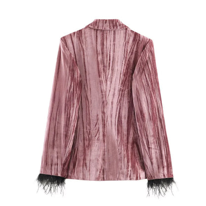 Completo Velluto Donna Rosa con Piume - Old Money®