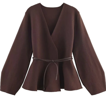 Giacca Kimono Donna con Cintura Marrone - Old Money®